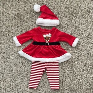 Rudolph the Red Nosed Reindeer Christmas Outfit and Santa Hat - 3 months